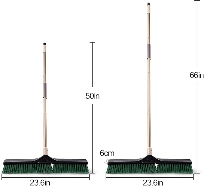Eyliden Heavy Duty Push Broom 24" - Garage Sweeper Shop Brooms with 66" Long Handle, Outdoor Stiff Bristles Concrete Push Broom for Sidewalk Driveway Yard Patio Deck Warehouse Sweeping, Sweep Snow