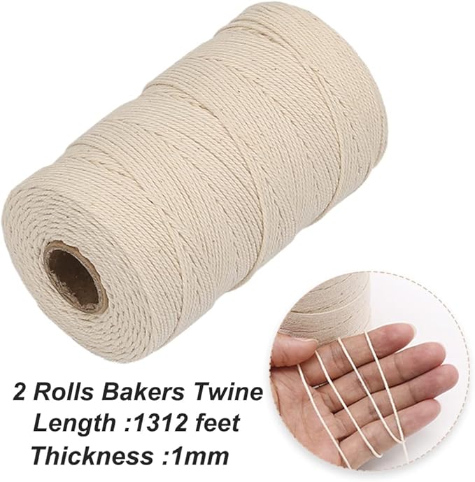Vivifying Butchers Twine, 2pcs x 656 Feet Food Safe Cotton Bakers Twine String for Tying Meat, Making Sausage, Trussing Turkey, Roasting, Cooking and Packing(Beige)