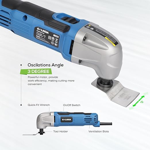 Oscillating Tool, 1.5A Oscillating Multi Tool with with 3° Oscillation Angle, 12 Piece Accessories Scraping, Grinding, Sanding, Cutting