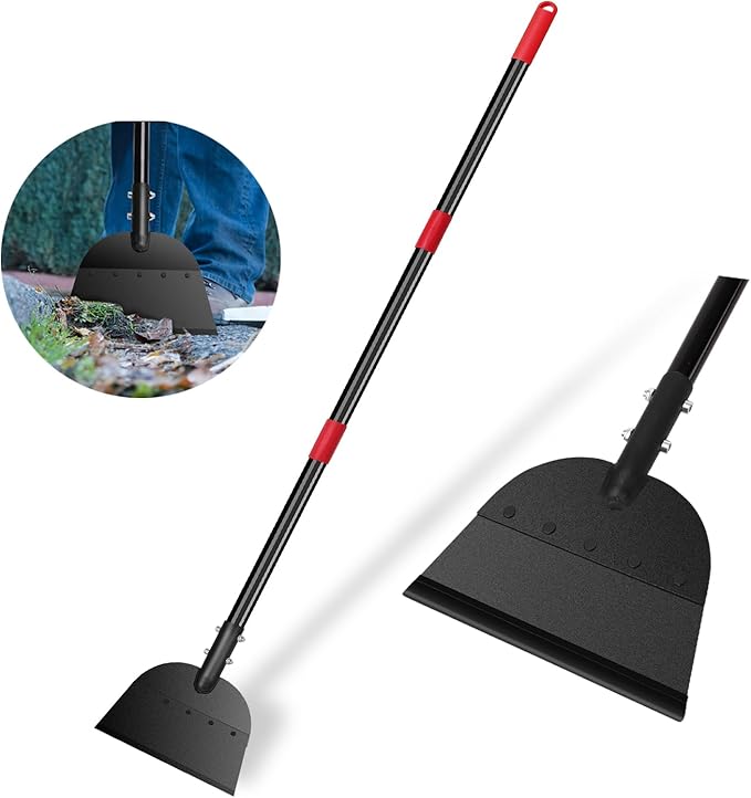 REAPALOT Multifunctional Garden Cleaning Shovel, 53.5inch Heavy Duty Flat Shovel, Stainless Steel Long Handle Lawn Edging Scraper, Outdoor Floor Scraper for Weeding and Snow Ice Removal - Black Red