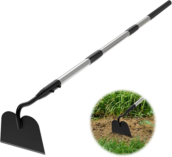 Draw Hoe Garden Tool, Heavy Duty Garden Hoes for Weeding Long Handle, Easy Stand Up Scraping Weeder Tool for Garden, 5.5 FT Adjustable Weed Hoe with 6-inch Wide Welded Blade