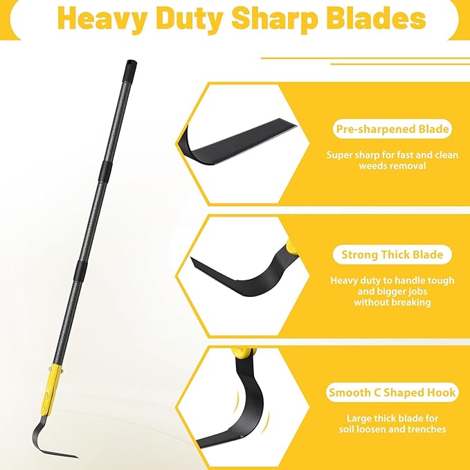 Garden Hoe Tool, 77 Inch L Shaped Hoe Garden Tools with Adjustable Long Handle for Weeding, Loosening Soil,Trenching, Heavy Duty Crack Crevice Weeding Hoe Hand Garden Tools for for Gardening Planting