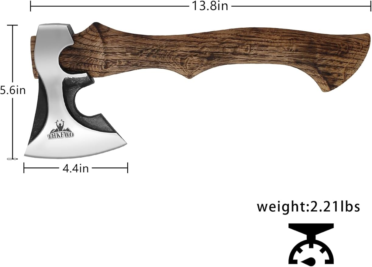 Camping Hatchet -Chopping Axe with Leather Sheath, 13.8" Forged Carbon Steel Wood Splitting Axe for Chopping Camping Survival