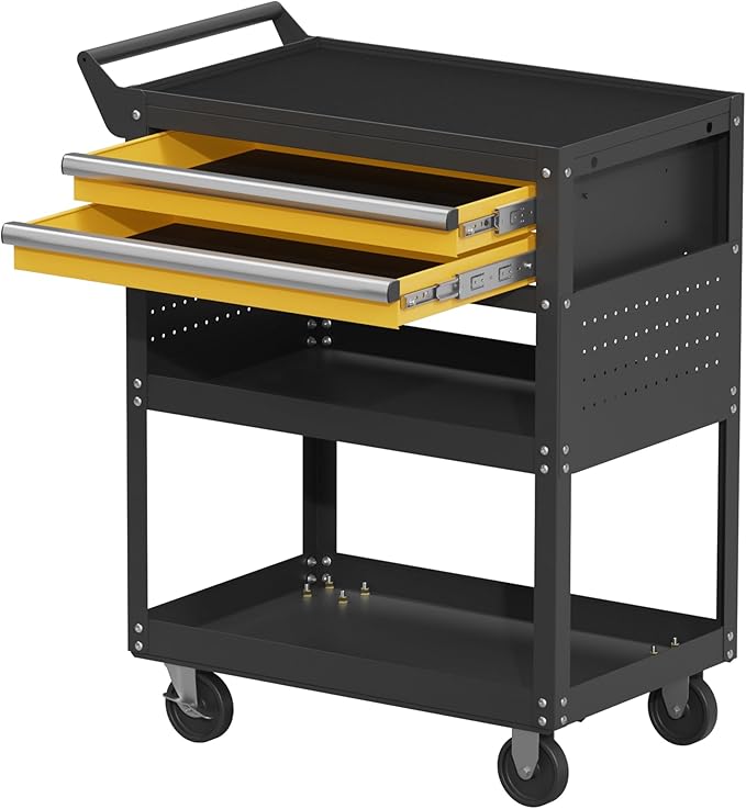 5-Tier Rolling Tool Cart on Wheels, Tool Storage Organizer for Mechanic, Heavy Duty Utility Cart with Drawers, Pegboards, Locking System, Suitable for Garage, Workshop, Warehouse
