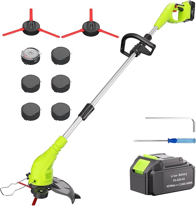 Aokia String Trimmer: Cordless Weed Wacker with 40V 2.0Ah Battery - Lightweight Electric Lawn Edger - 2 in 1 Trimmer & Edger Lawn Tool Grass Cutter with 8 Lines and 2 Plastic Blades for Garden, Yard