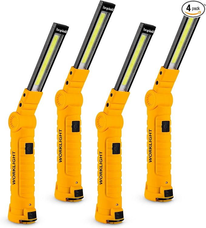 4 Pack Rechargeable LED Work Lights with Magnetic Base and 360° Rotation, 5 Modes for BBQ, Camping, Reading, and Car Repair