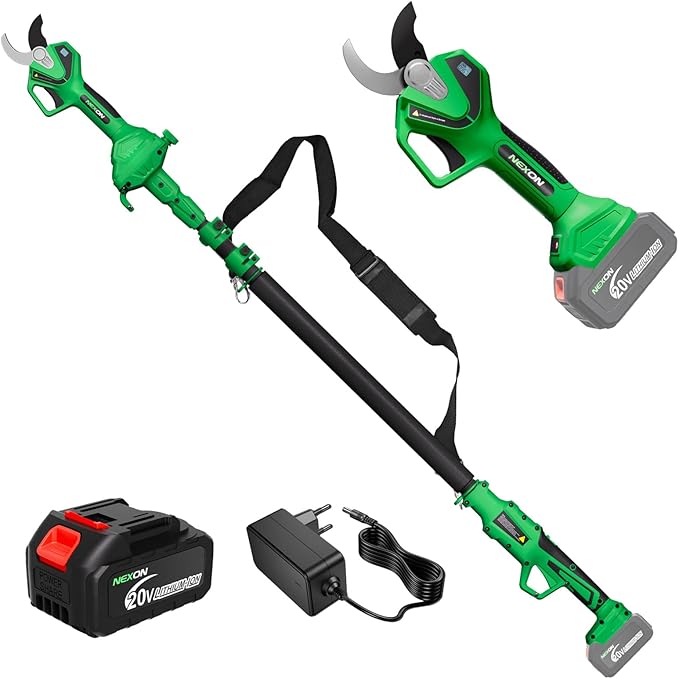 NEXON Cordless Electric Pruning Shears, 2-in-1 Tree Trimmer & Pole Pruner, 1.6" Cutting Capacity, 4000mAh Battery, Brushless Motor, Compatible for Makta 20V Battery, Garden Branch Cutter