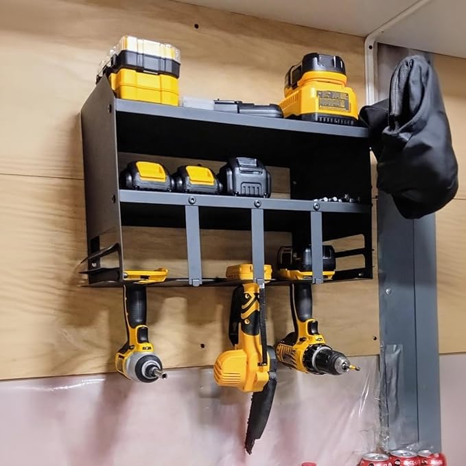 Power Tool Organizer Wall Mount, Utility Racks 3 Layers Storage Rack, Mini Chainsaw, Screwdriver, Drill Bit, battery tool organizer for Workshop Shed Pegboard Basement