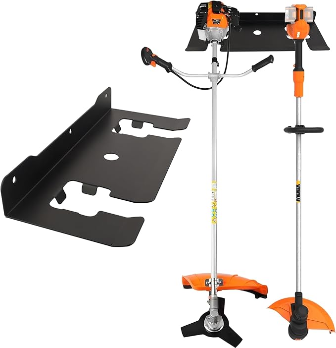 MUTUACTOR Heavy Duty Weed Eater Hanger,Large Opening Garage Organizer Weedeater Rack Wall Mount,Space-Saving Garden Grass Weed Trimmer Rack 2 Slots for Holding Heavy Tools in Shed,Yard or Garden