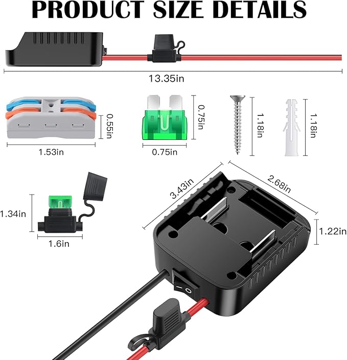 Battery Adapter for Power Wheel Adapter Compatible with Makita 18V Battery, Power Conversion Kit for DIY RC Toy Cars, Power Tool, Battery Connector with Switch & Fuse, 12AWG Wire, Wire Terminal
