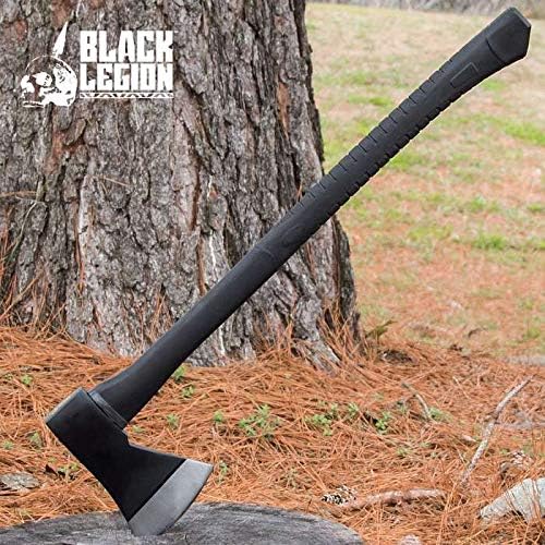 Black Legion Wood Splitting Long Axe - 28” Length | Chopping & Felling Firefighter Axe | Rubberized Long Handle | Stainless Steel Ax Head | 5” Blade Head | Easily Splits Firewood