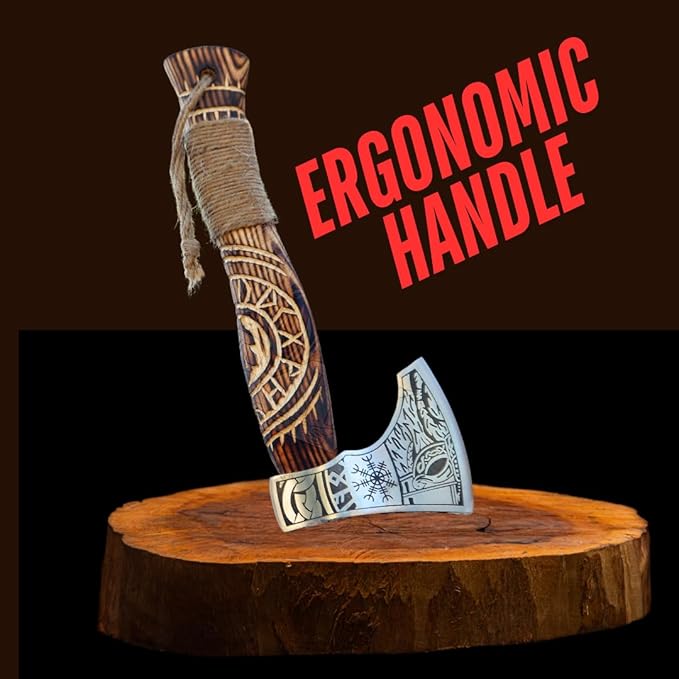Viking Axe Gift Viking Knife with Sheath | Hand Forged Real Handmade Outdoor Hunting Camping Axes and Hatchets | Viking Gifts for Men (Sm-Rope)