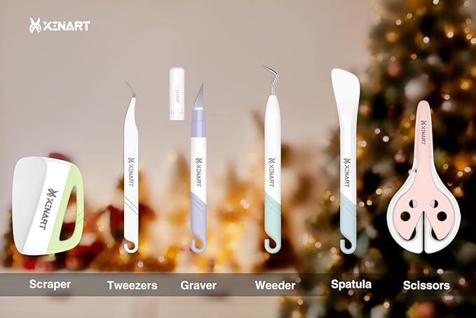 Xinart Weeding Tools Set for Cricut Vinyl Craft Knife/Weeder/Scraper/Spatula/Tweezers/Scissors Basic Weed Removal Tool Kit Weeding Cardstock