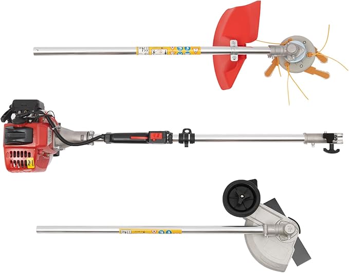 26cc 2-Stroke Gas Weed Trimmer, Air-Cooled 2-Stroke Cordless Lawn Edger Gas String Trimmer with Handle & Shoulder for Lawn & Edging (2 Blade Heads)