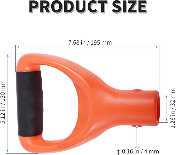 ID 1.26" Orange Shovel D Curved Grip Handle,PVC Shovel D Curved Grip Handle,Plastic Spade Replacement Snow Removal Garden Accessorie Backyard Digging,7.68×5.12-in(H*T)