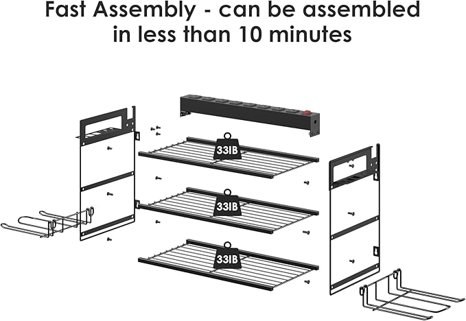 CCCEI Garage Tools Storage with Charging Station. Power Tool Battery Organizer Utility Shelf with Power Strip. 4 Drills Holder Wall Mount Rack, Black 3 Layer.