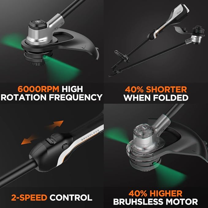 Litheli 2x20V 14" Brushless Cordless String Trimmer, Battery Powered Weed Eater, U20 Series Grass Trimmer with 2.5Ah Battery, Dual Line Bump Feed for Lawn Trimming, Lawn Care