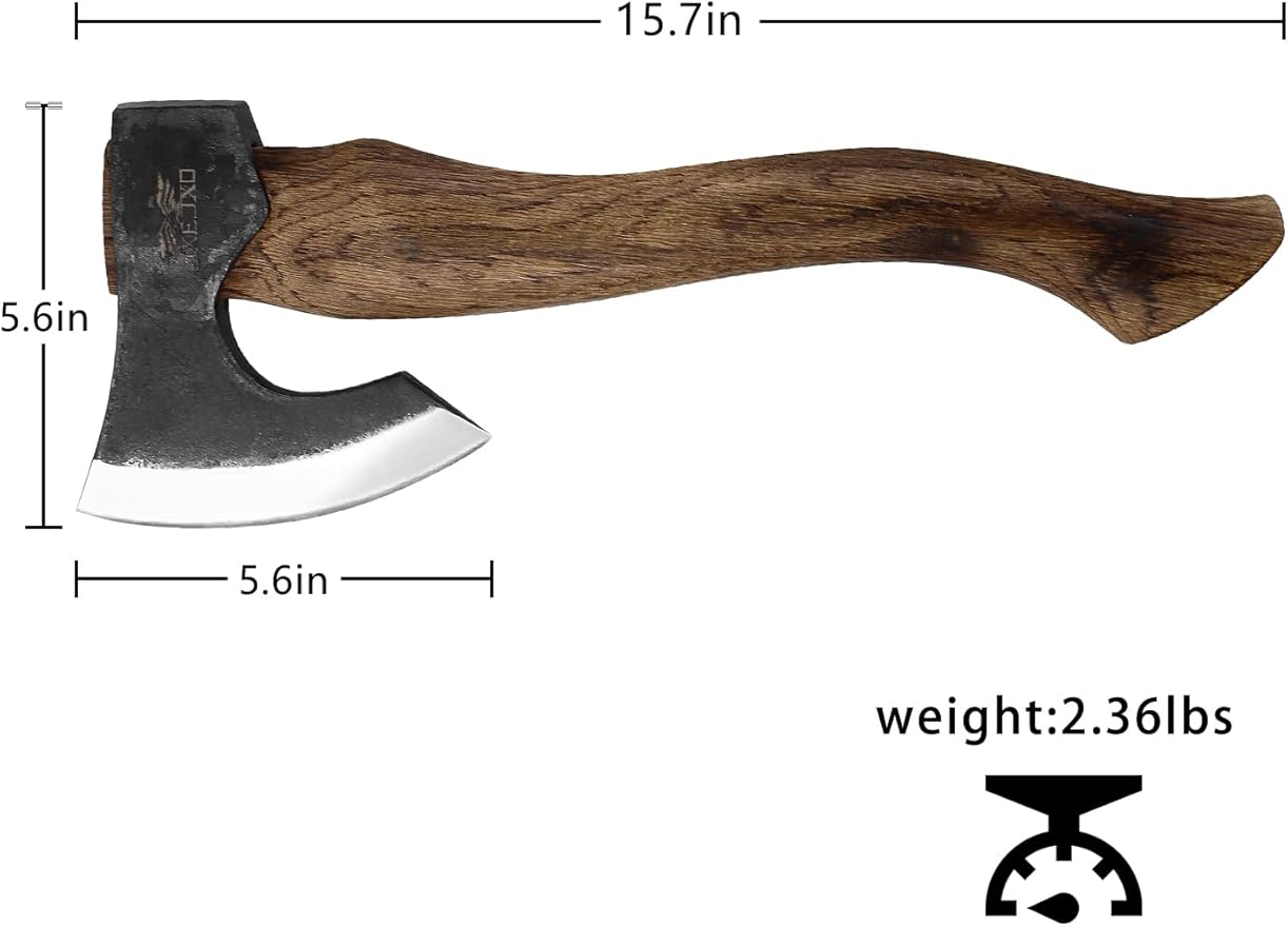 The Berserker - Camping Hatchet - Bushcraft Axe for Wood Chopping Carving- 15.7" Hand Axe with Leather Sheath