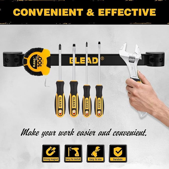 ELEAD Magnetic Storage Organizer Tool Holder - 6-Piece Wall Mount Rack Garage Organization Power Magnet Hanger Workbench Board Slatwall Van Organizers Mounted Hanging Strip