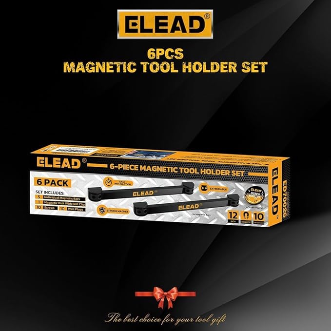 ELEAD Magnetic Storage Organizer Tool Holder - 6-Piece Wall Mount Rack Garage Organization Power Magnet Hanger Workbench Board Slatwall Van Organizers Mounted Hanging Strip