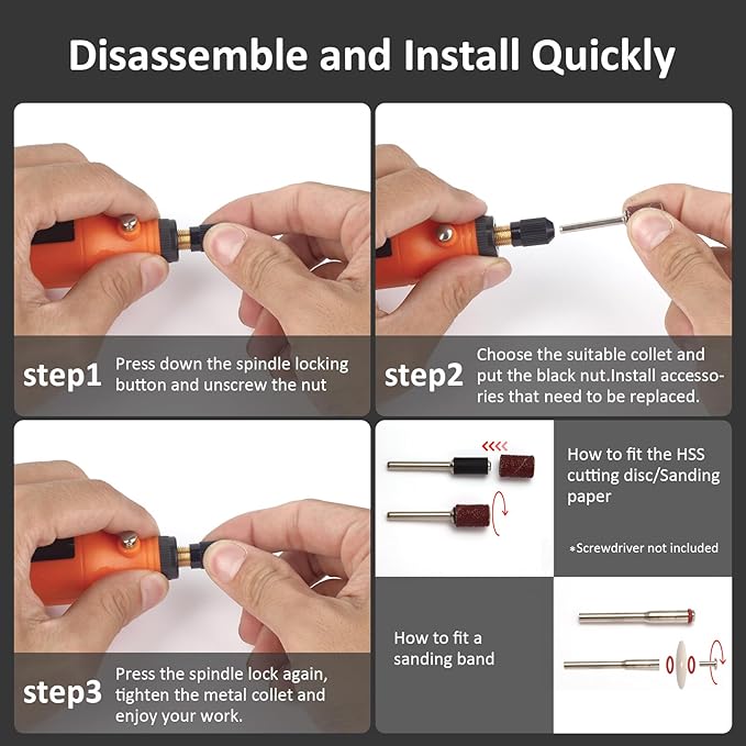Cordless Rotary Tool, 3.7V Li-ion Mini Rotary Multi-Tool Kit with Variable Speed, 42pcs Accessories Kit Electric Rotary DIY Grinder for Polishing, Cleaning and Engraving Orange