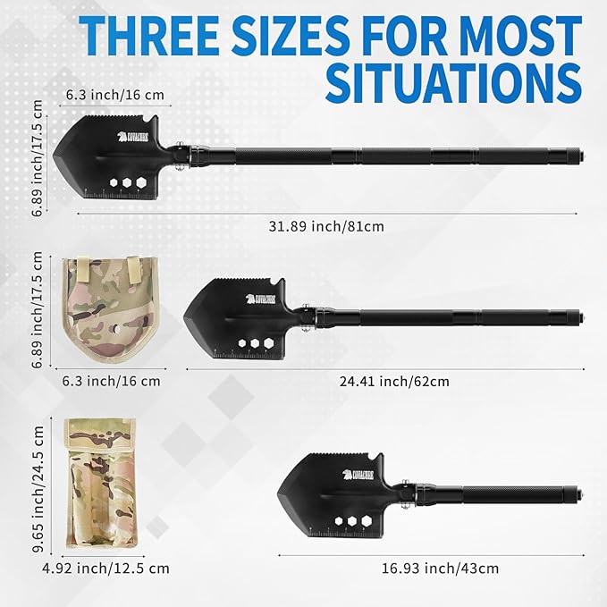 COVACURE Survival Shovel Multi-Purpose Camping Shovel - Unbreakable Tactical Shovel Heavy Duty Survival Camping Gear for Off-Roading, Camping, Gardening, Hiking, Outdoor