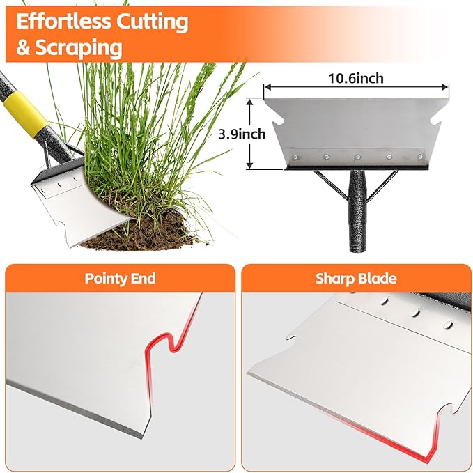 Garden Shovel, Weeding Tool, Multifunctional Garden Cleaning Shovels, 72 Inch Floor Scraper Long Handle, Heavy Duty Metal Flat Spade Shovel for Lawn Edging, Crack Weeder, Ice Chopper, Snow Shovel