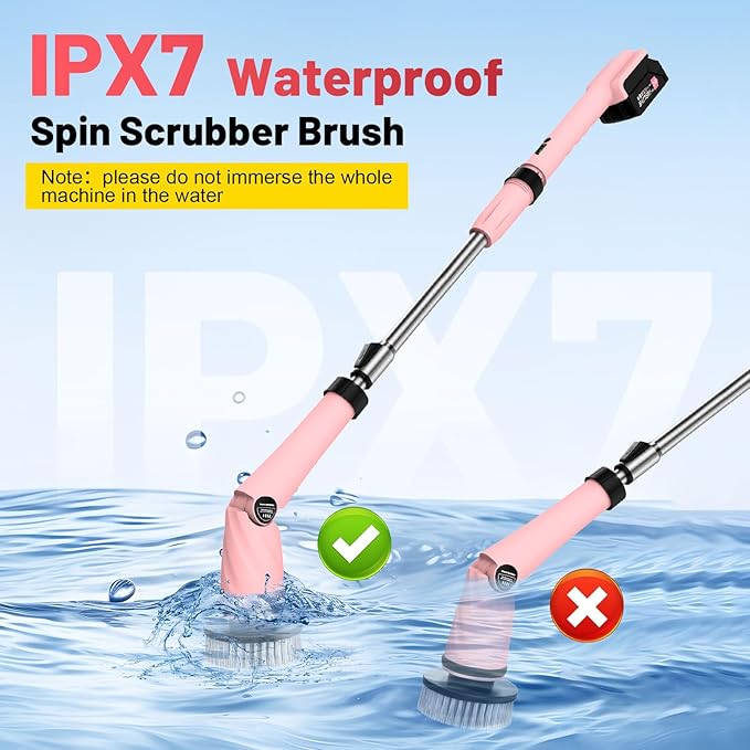 Pink Electric Spin Scrubber High Power 1200rpm, 6000 mAh Electric Scrubber for Cleaning Bathroom, Cordless Shower Scrubber Clean Brush, Floor Scrubber W/8 Brushes Tub Tile House Deep Cleaning