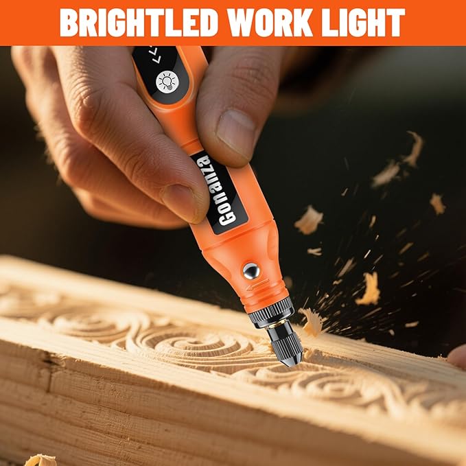 GONANZA Mini Cordless Rotary Tool Kit - 5-Speed, 3.7V Power Supply with LED Light 62 Accessories for Engraving, Sanding, Polishing, Type-C Rechargeable Perfect for DIY Crafts and Precision Work