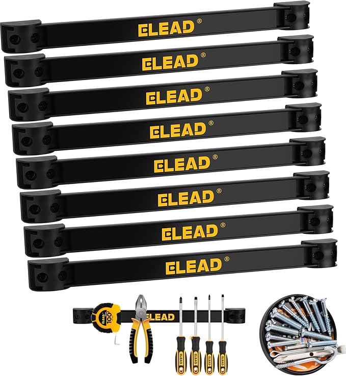 ELEAD Magnetic Storage Organizer Tool Holder - 9-Piece Wall Mount Rack Garage Organization Power Magnet Hanger Workbench Board Slatwall Van Organizers Mounted Hanging Strip