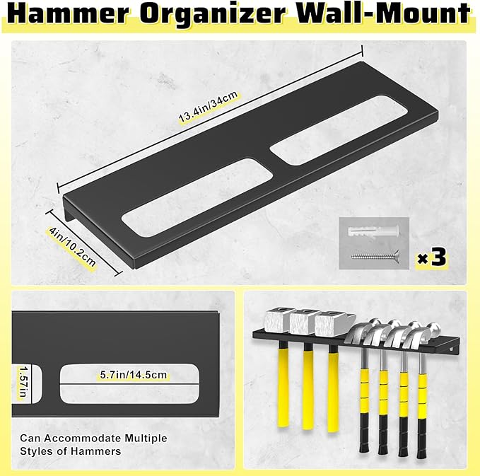 Wall Mount Screwdriver Organizer, Pliers Holder, Hammer Rack, Metal Storage Board, Power Tool Organizer for Workshop Shed Garage Workbench Home, 4 Pcs