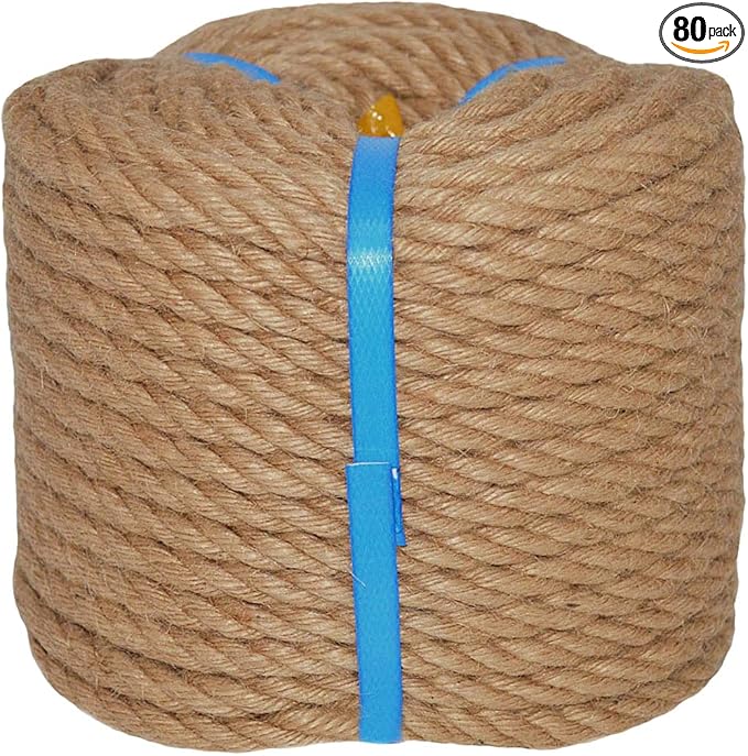 Natural Jute Rope Hemp Rope (3/8 in x 165 ft) Strong Jute Twine for Crafts Cat Scratch Post Hammock Decorating