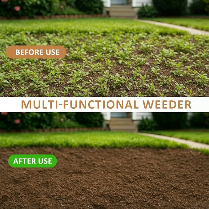 Dual-Head Weed Puller Tool, 2 Pack Heavy Duty Weeder Tool & Weed Remover, Garden Uprooting Tool with Hoe and Rake for Easy Weed Removal