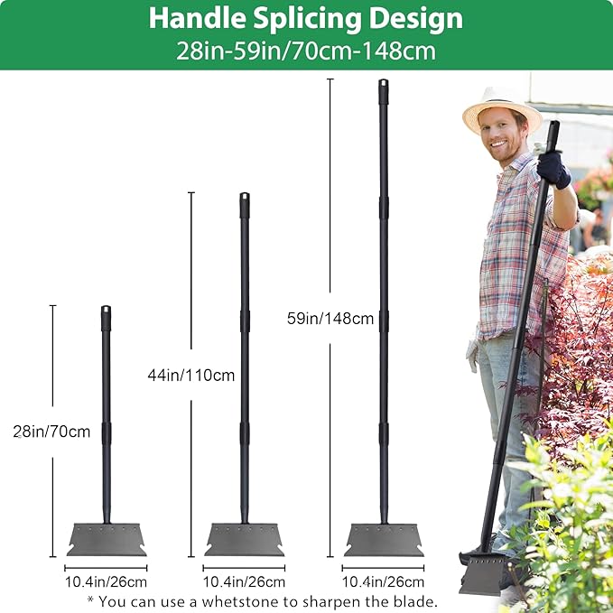 Garden Shovel, Ice Scraper, Multifunctional Cleaning Shovel with 59" Adjustable Handle Heavy Duty Garden Tool for Lawn Edging, Scraping, Weed and Ice Removal