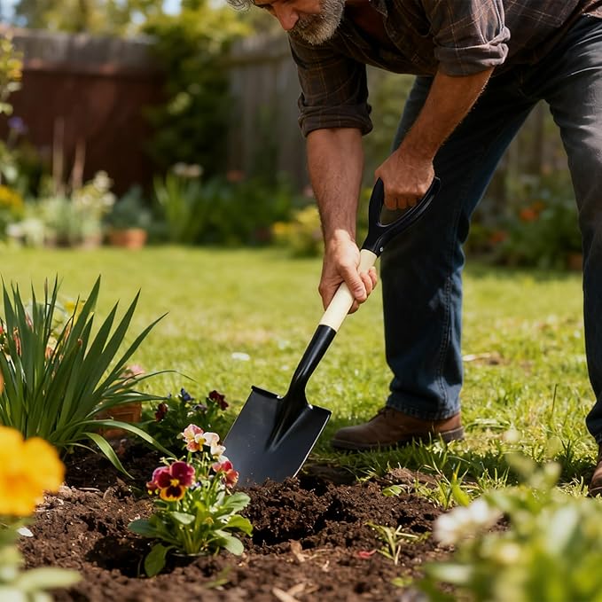 REDCAMP 27" Shovel for Digging, Garden Spade Tool with D-Handle, Manganese Steel Wooden Handel Spade Digging Tool,Beach,Sand Car Snow Shovel, 2 Pack