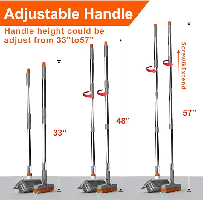 Heavy Duty Floor Scrub Brush and Grout Cleaner Set with Long Handle & Wide Floor Brush with Stiff Bristles Outdoor Scrubber for Cleaning Deck Tile Kitchen Swimming Pool Bathroom(2 Pack Brush Head)