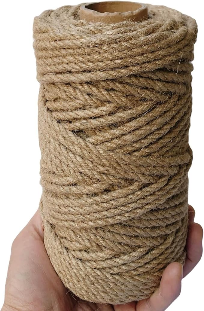 5mm Jute Twine, 164 Feet Braided Jute Rope, Heavy Duty and Thick Twine Rope for DIY Artwork, Bundling, Home Decor, Gardening Applications (5MM 164FT)