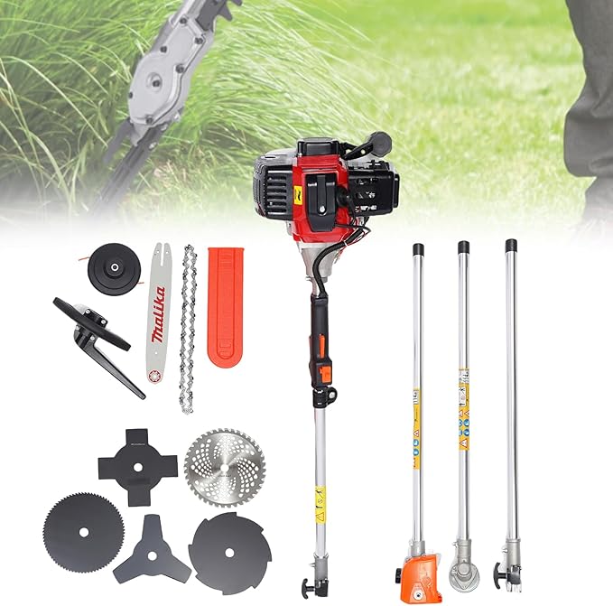 52CC 2-Strokes Brush Cutter Grass Trimmer, 10 in 1 Lawn Mower Pruner Tool Gasoline Powered Weed Wacker Brush Cutter Multifunctional Trimming Tools for Lawn and Garden Tree Trimming