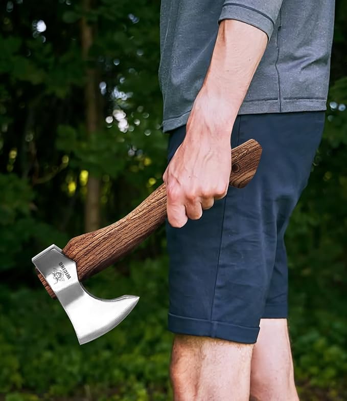 12.2 in Hatchet, Bushcraft Hatchet, 1065 High Manganese Steel and Beech Wood Handle with Leather Sheath Small Camping Hatchet for Carving Bushcraft Outdoor
