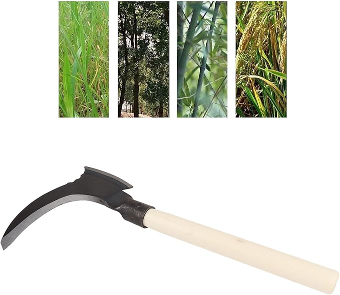 Grass Sickle, Manganese Steel Portable Held Sickle Tool Grass Lawn Gardening Farming Weed Remover Scythe Blade Cutter Grafting Knife for Outdoor Gardening, Clearing Vines