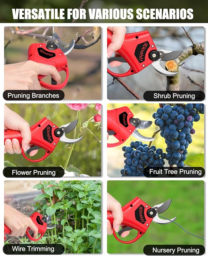 Electric Pruning Shears, Upgraded Brushless Motor, 1.4" Cutting Diameter, 2×21V 2000mAh Batteries – for Trees, Shrubs & Vineyards – FCC/CE Certified