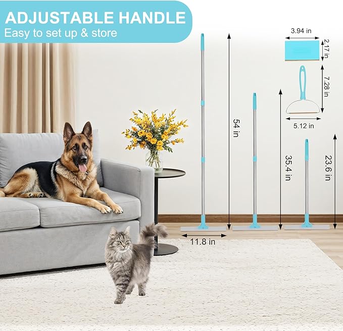 Carpet Rake for Pet Hair Removal, 54-Inch Adjustable Handle, Aluminum Alloy Deep Cleaner, Reusable Cat & Dog Hair Remover for Couches, Rugs, Mats, Fabric Furniture