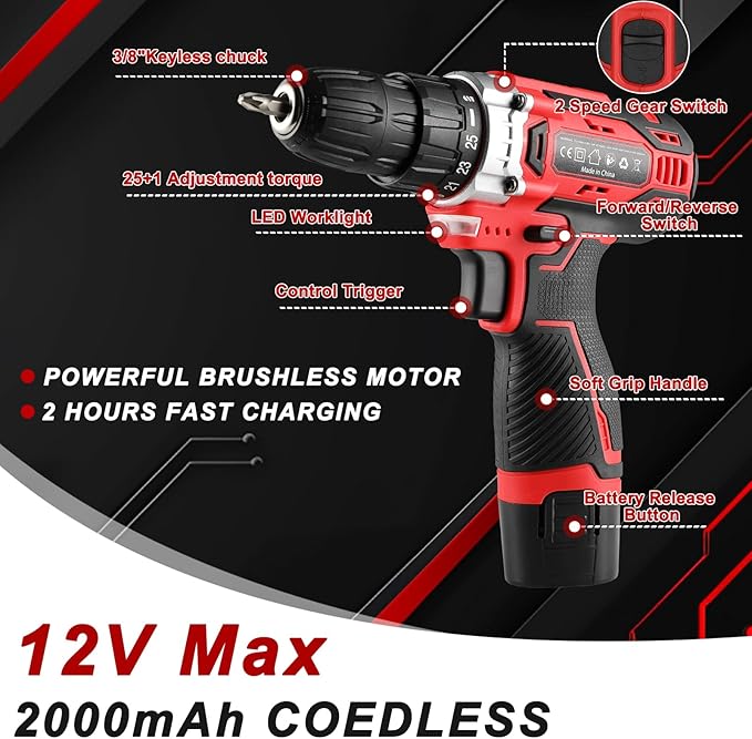 TLGREEN 138 Pcs Tool Set with 12V Cordless Drill –Power Hand Tool Kit with Magnetic Drill Bit Set, 2-Speed Control & Fast Charging,Home Tool Kit for DIY, Repairs,Lightweight Toolbox for Men & Women