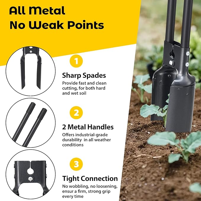 Post Hole Digger Tool, Heavy Duty Post Hole Digger with 55 Inch Handle, Dual Sharp Blades for Soil Plugging, Digging, Cultivating, Weeding, Manual Post Hole Digging Tool Garden Shovel