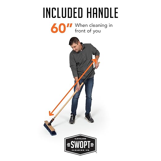 SWOPT 10" Rough Surface Deck Brush, 24" Multi-Surface Push Broom + 60" EVA Foam Comfort Grip Wooden Handle, Broom Kit Combo — 2 Cleaning Heads and Long Handle Interchangeable with SWOPT Cleaning Head