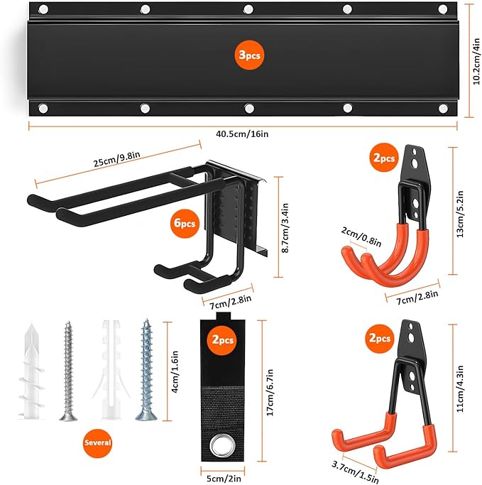 Garage Wall Organizer, 48 Inch Garage Storage Rack Garden Tool Organizer With Large Storage Space, Easy Assembly For Shovels Rakes Brooms & Yard Tools