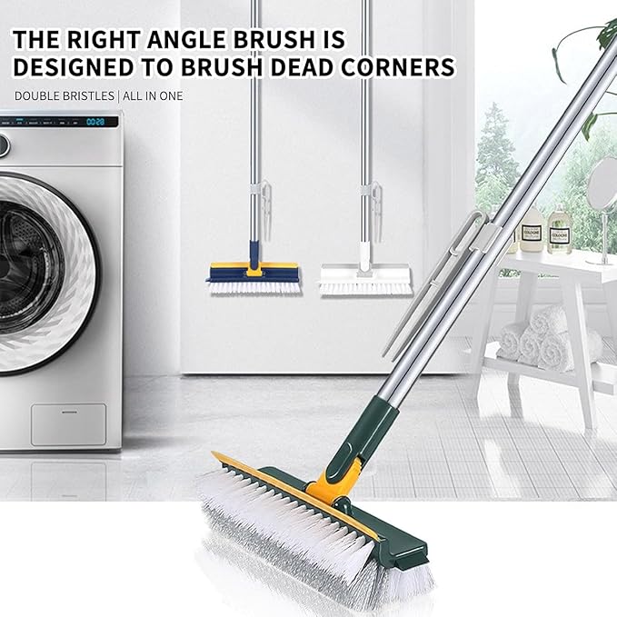 51" Adjustable 2-in-1 Push Broom: Ideal for Tile, Shower, Bathroom, Kitchen, Garage, Deck & Wall. Heavy-Duty Scraper and Stiff Bristles for Efficiently Scrubbing Tough Stains
