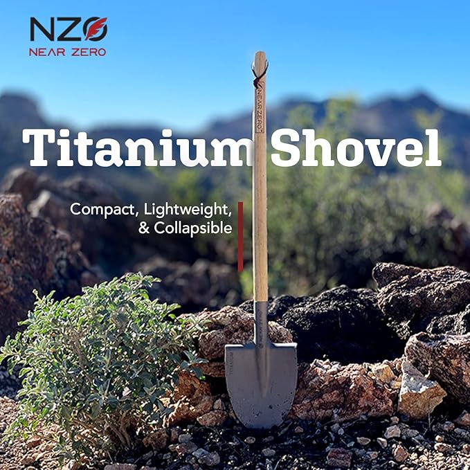 Near Zero Titanium Survival Shovel - Compact, Lightweight, & Collapsible Tactical Tool, Ideal for Backpacking, Camping, & Hiking, Sharpened Edge for Chopping Wood, Doubles as Frying Pan