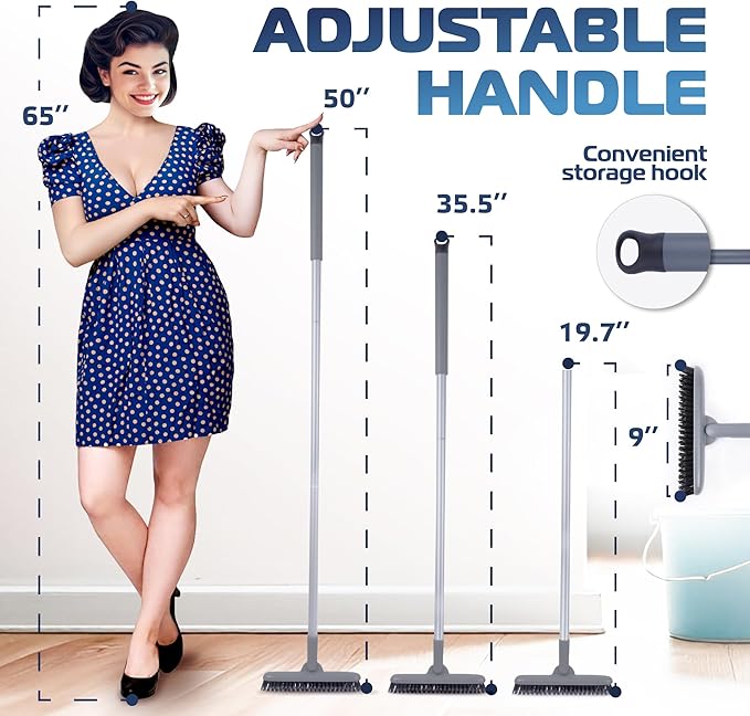 DSV Standard Grout Scrub Brush with Long Handle, 50'' Tile Grout Scrubber, V-Shape Crevice Cleaning Brush for Hard to Reach Areas, 180° Rotation Grout Cleaner for Tile Floors, Baseboards and Corners