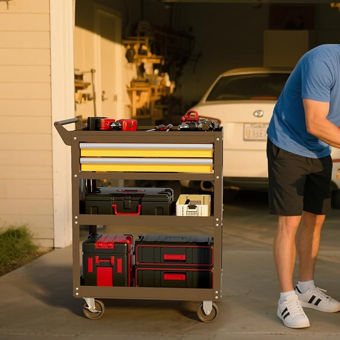 5 -Tier Heavy Duty Rolling Tool Cart on Wheels with 2 Lockable Drawers, Pegboard & Locking Wheels, 400Lbs Capacity Mobile Garage Storage Organizer for Mechanics, Workshop